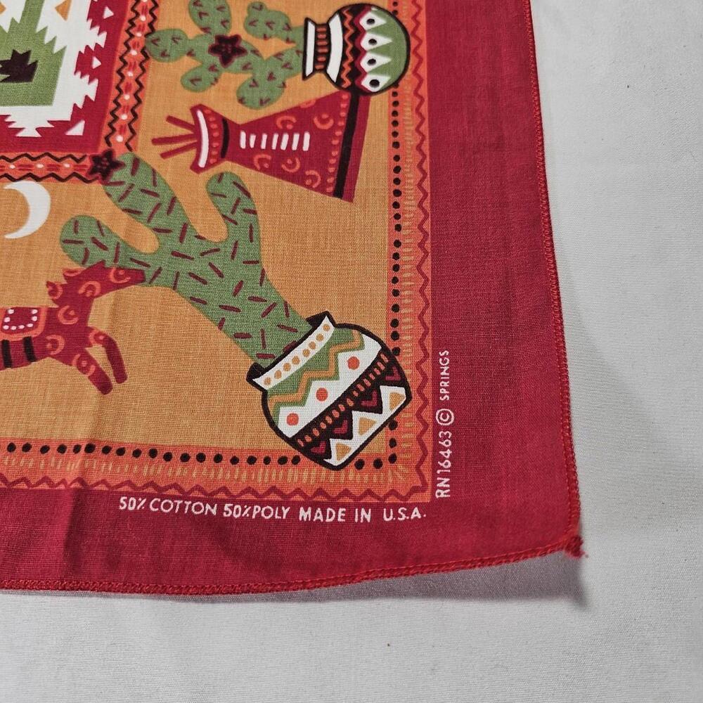 Springs Bandana Southwestern Wolf Teepee Cactus RN16463 21x21 Vtg Made In USA - Picture 2 of 6